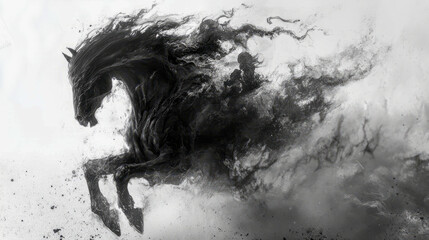 Fototapeta premium Dynamic black horse art with flowing abstract elements
