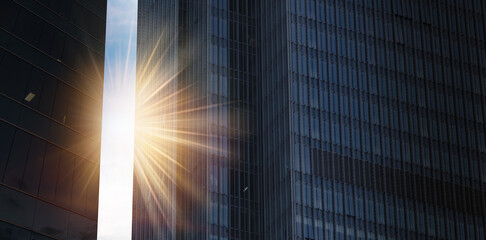 Reflection in a modern financial area .Business skyscrapers in the Financial District . Economics,...