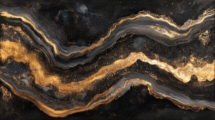 Obraz premium Abstract Gold and Black Swirling Fluid Art Painting