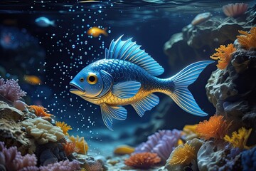 Obraz premium Magical Pisces Fish Shining in the Cosmic Ocean