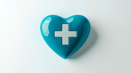 Obraz premium Blue heart with white medical cross on light background