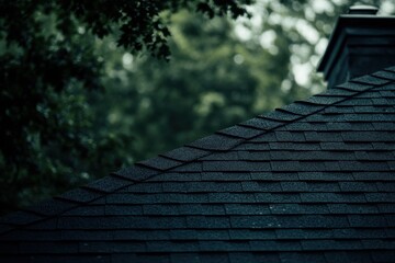 Rooftop edge with dark asphalt shingles