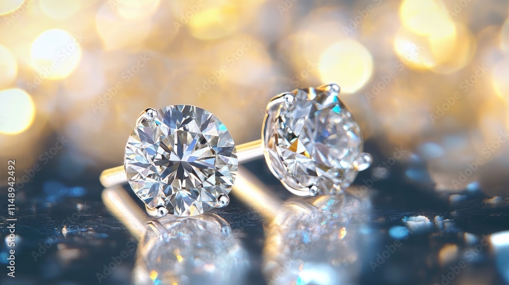 Poster sparkling diamond stud earrings glimmering against a soft blurred background creating an elegant and