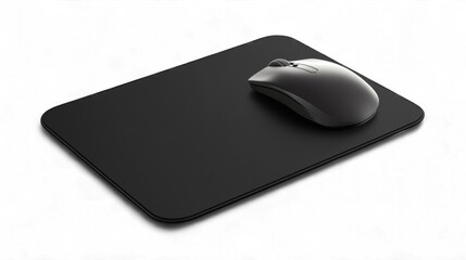Using a Computer Mouse on a Black Mouse Pad Office Setting Close-Up View