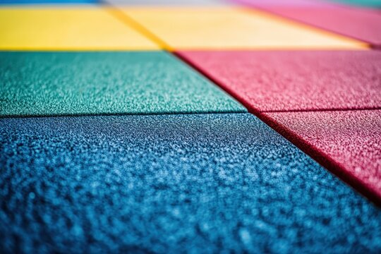 Samples of soft rubber flooring for fitness spaces to prevent accidents close up of textured surface