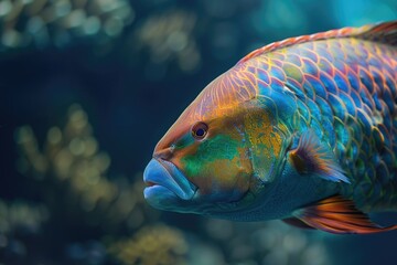 Fototapeta premium Hamphead parrotfish in Sipadan Island Malaysian Borneo.