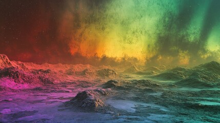 Fototapeta premium Vibrant Alien Landscape with Colorful Aurora and Bizarre Terrain