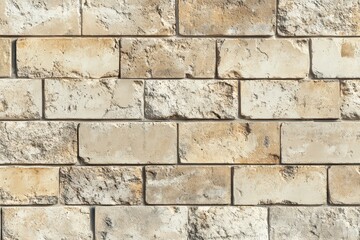 Fototapeta premium Smooth brick design light tan wall covering outdoor compound and garden façade ceramic tile style stone block texture