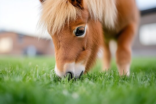 Small Shetland pony grazing