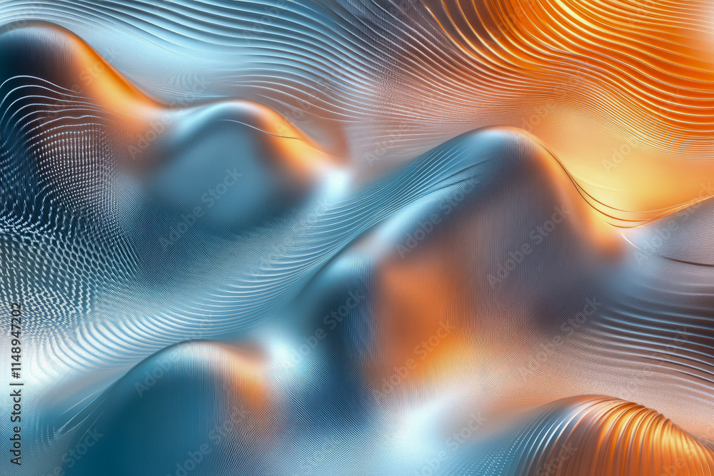 Poster abstract fluid waves with dynamic colors and metallic texture