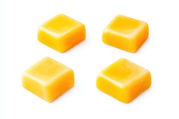 Square yellow French cheese with white mold soft Pont l Évêque or Maroilles on a white background