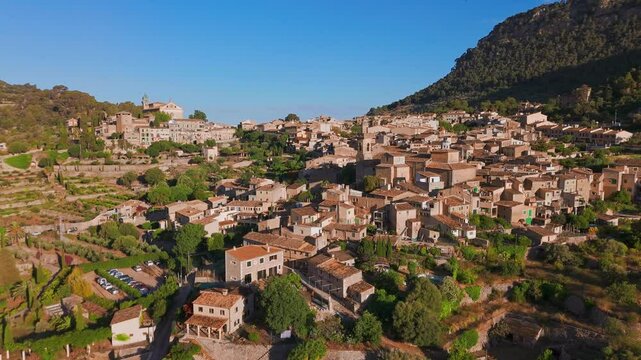 Aerial view of the Valldemossa town in Mallorca, Spain