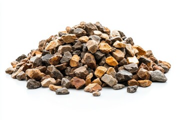 Obraz premium Stack of gravel or crushed rock for building against a white background