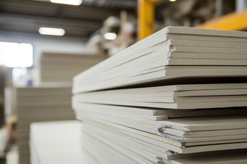 Stacks of plasterboard in a hardware shop