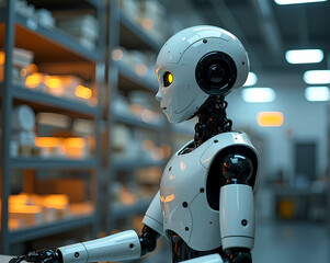 Innovation Labs: A humanoid robot testing advanced sensors in a futuristic lab. Generative AI