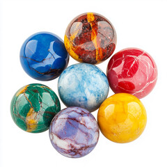 Fototapeta premium Classic Marbles in Vibrant Colors - Isolated on a White Background