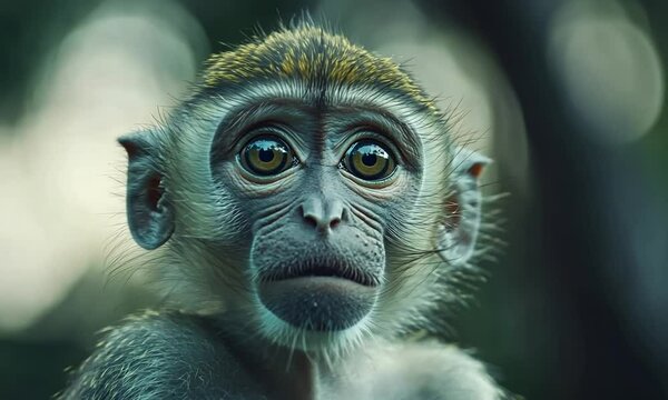 A Surprised Baby Monkey in the Wild