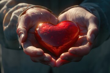 Man holding heart in close up shot.