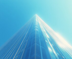 Tall glass building reaching towards the clear blue sky in a modern urban setting