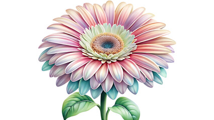Fototapeta premium Watercolor Gerbera Flower in Delicate Spring Colors on White Isolated Background 