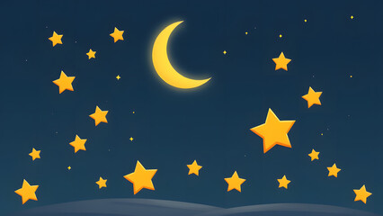Night Sky with Crescent Moon and Stars 