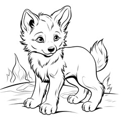 Obraz premium fox cartoon isolated on white coloring page