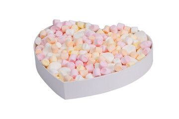 heart shaped box full of marshmallows isolated on a white background