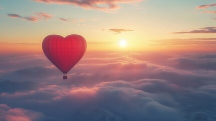 Fototapeta premium romantic hot air balloon floating in dreamy landscape with pastel sky