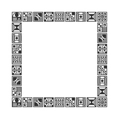 Black square symbol tiles set art pattern and blank hipster tribal border frame design element on white background