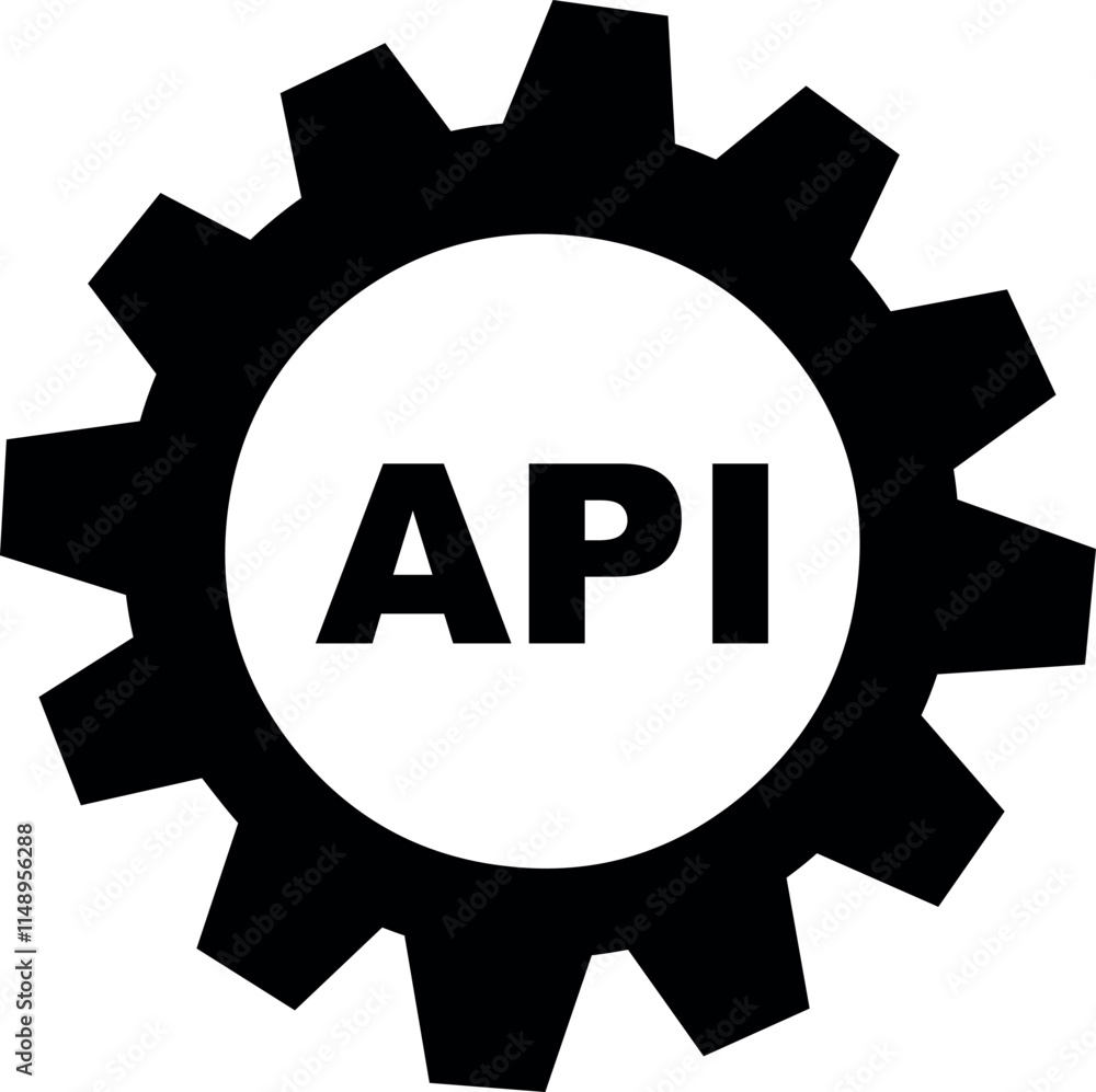 Poster vector illustration black icon gear and text api interface web concept