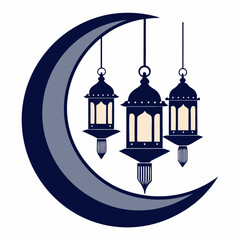 Ramadan Crescent Mosque with Golden Crescent Moons