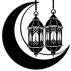 Minimalist Mosque Silhouette with Crescent Moon and Minaret