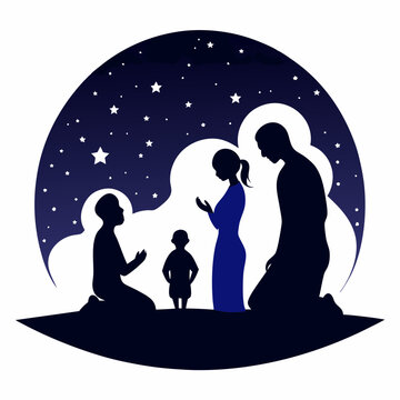 recommend clip art: Family Prayer Silhouette Under Starlit Sky with Mosque in Background
