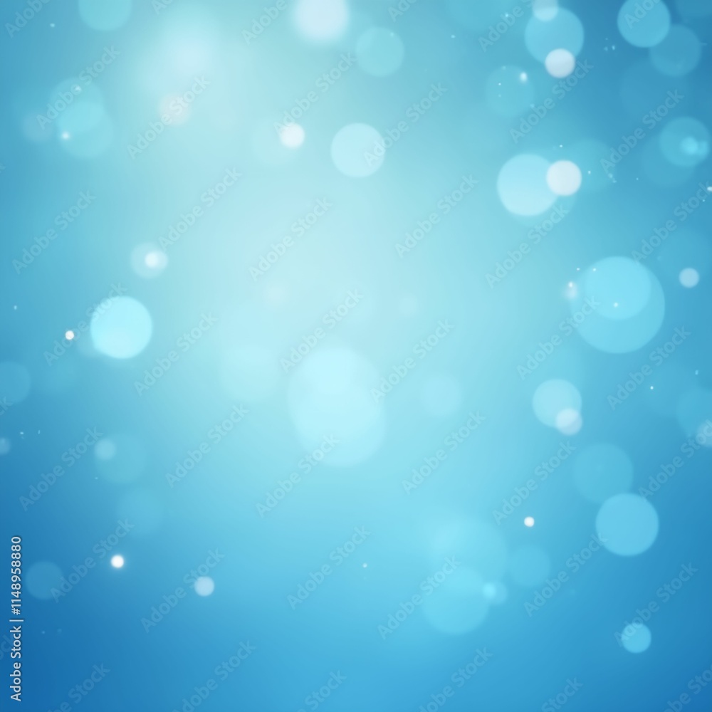 Poster blue background with a bokeh effect created by numerous white and light blue circles of varying size
