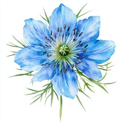 Obraz premium Love in a Mist flower, a delicate watercolor object embodying beauty and tenderness.