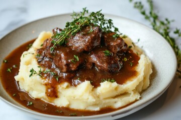 Naklejka premium Beef Stew with Creamy Mashed Potatoes