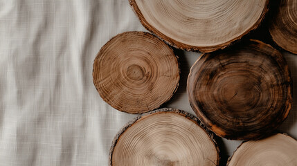 Naklejka premium Rustic Wood Slabs Overhead View with Natural Textures and Craftsmanship