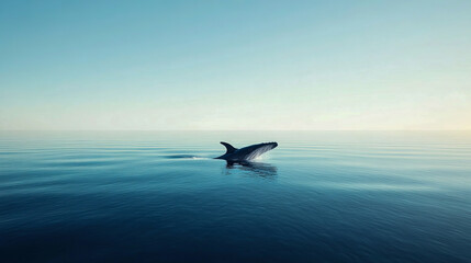 Majestic whale breaching the tranquil ocean waters at dawn
