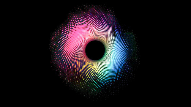 Vibrant circular pattern in multicolor gradient on black background