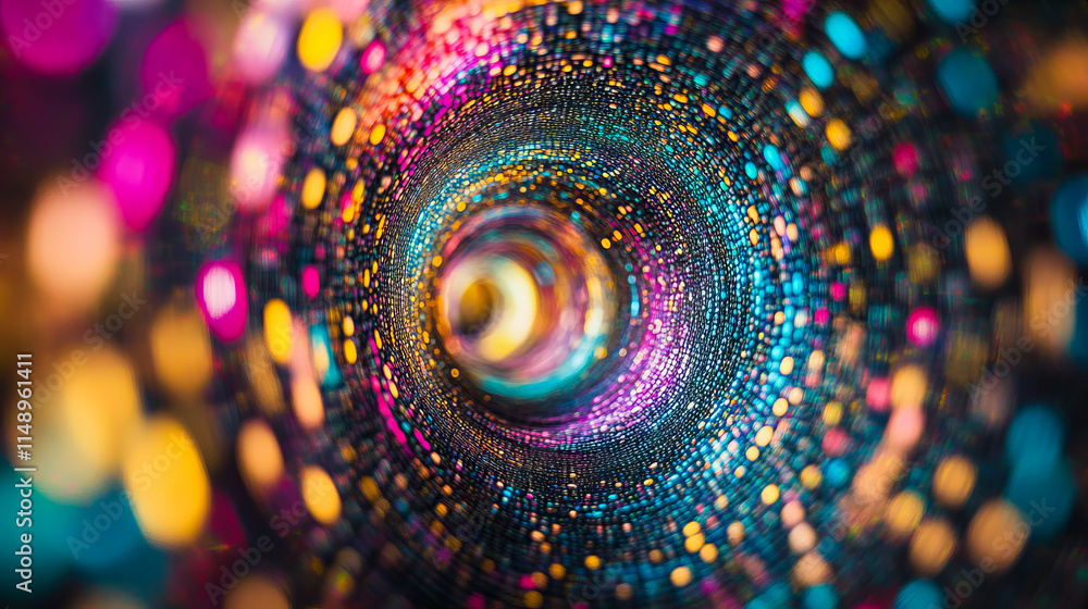 Poster vibrant multicolored light tunnel with abstract circular patterns