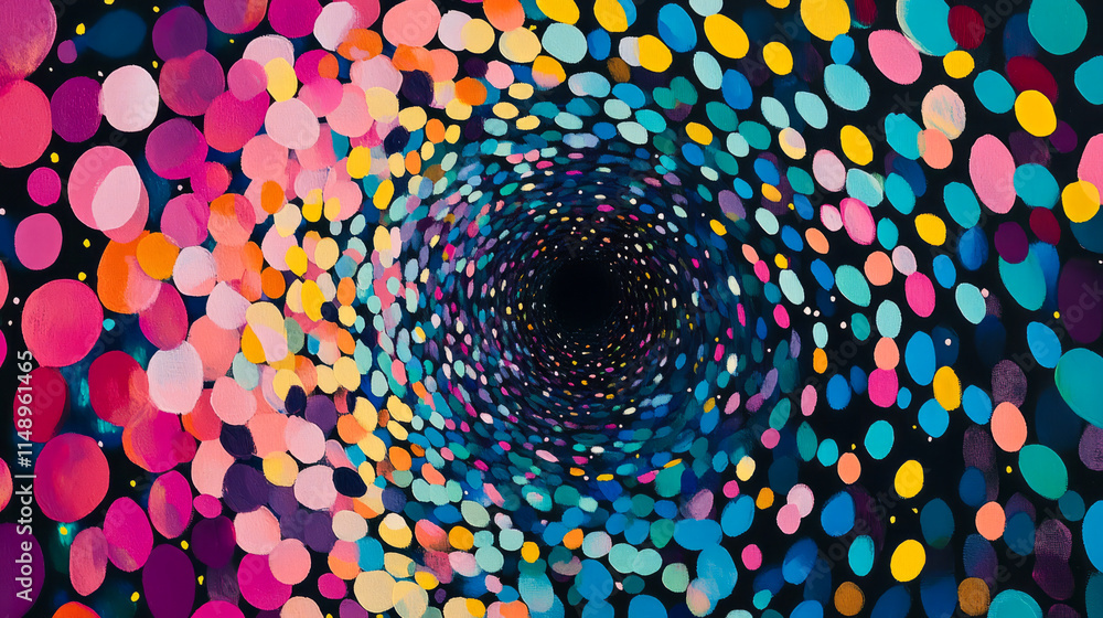 Poster vivid spiral of colorful dots creating a hypnotic pattern