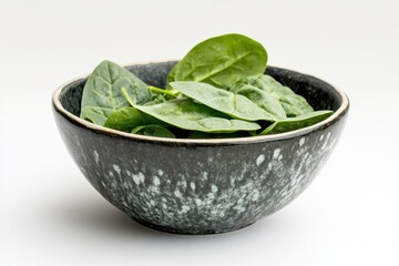 Fresh spinach leaves in a textured bowl on a light background for healthy meal preparation