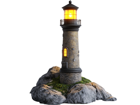 Isolated Stone Lighthouse on Rocks