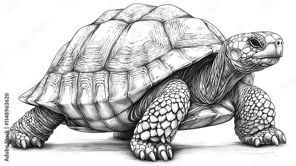 Poster a detailed sketch of a turtle showcasing intricate patterns and textures.