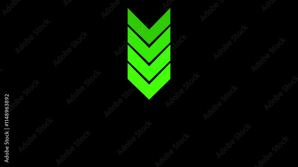 Poster follow, futuristic, geometric, glowing, down-direction arrow a color arrow animation on the backgrou