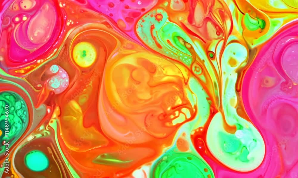 Poster multicolor ink mixing in water creating abstract patterns