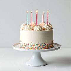 Colorful Birthday Cake with Sprinkles and Candles