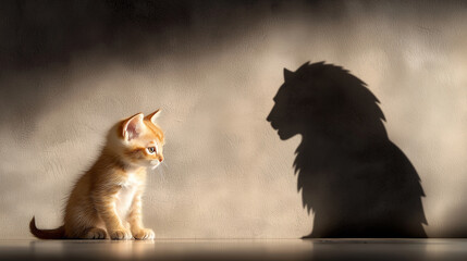 Tiny Kitten with Lion Shadow Inspirational Growth Theme