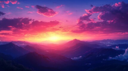 Fototapeta premium Breathtaking Sunset Over Mountain Range in Vibrant Colors