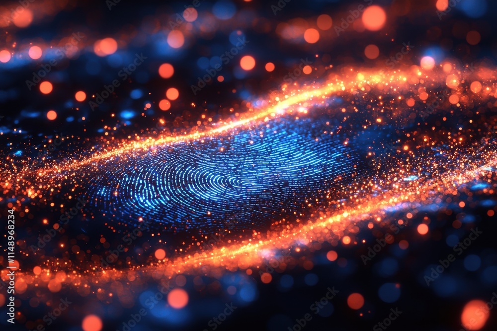 Poster digital representation of a futuristic fingerprint biometric identification system
